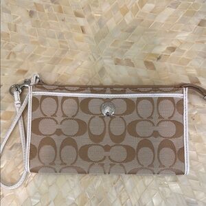 Coach Tan and White Signature Wristlet